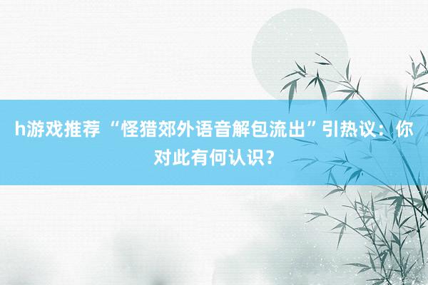 h游戏推荐 “怪猎郊外语音解包流出”引热议：你对此有何认识？