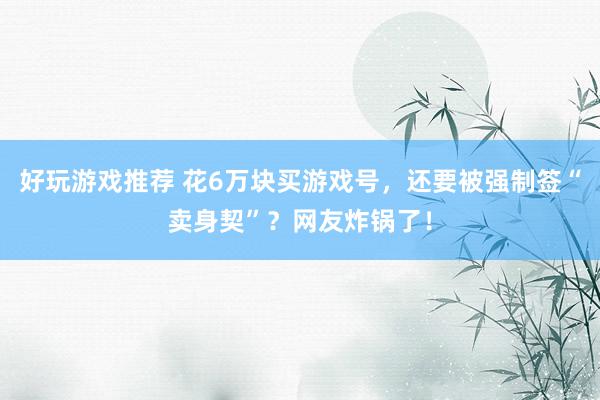 好玩游戏推荐 花6万块买游戏号，还要被强制签“卖身契”？网友炸锅了！